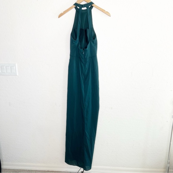 AZAZIE GALICIA Pine Mermaid Halter Pleated Stretch Chiffon Dress - Picture 3 of 9